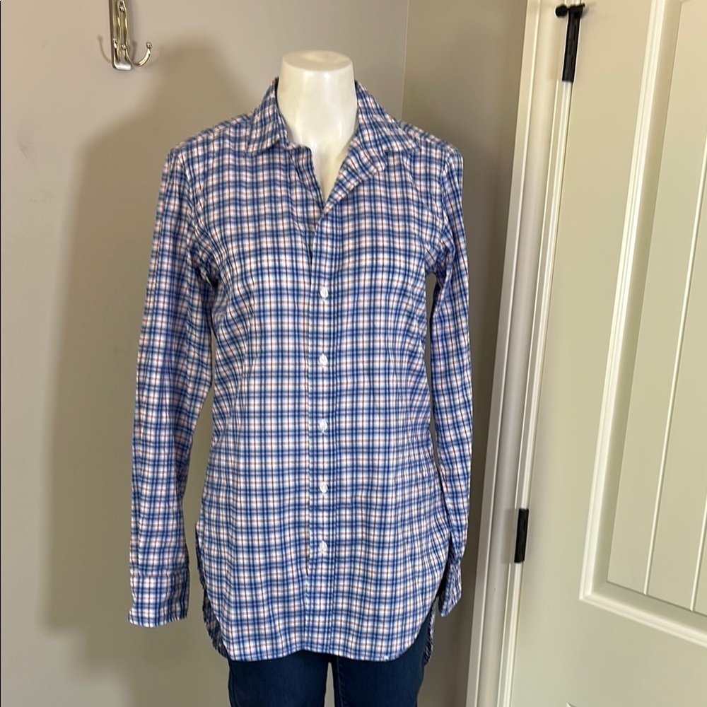 Frank and Eileen Grayson Shirt Italian Fabric Plaid Blue Red Classic Fit Sz S - Picture 2 of 15